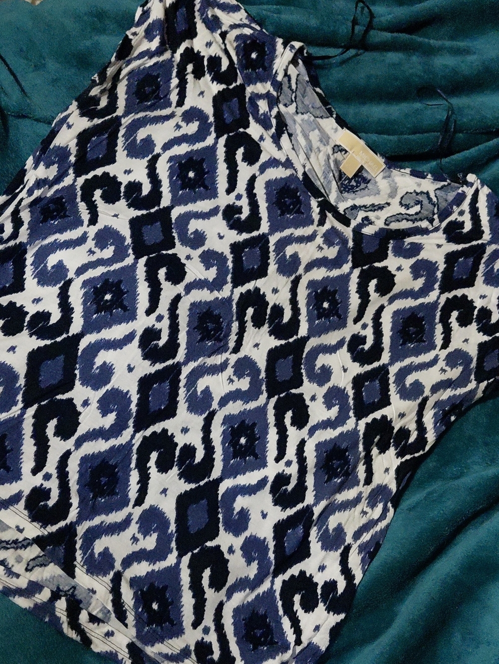 Michael Kors Navy and White Floral-Print Sleeveless Top